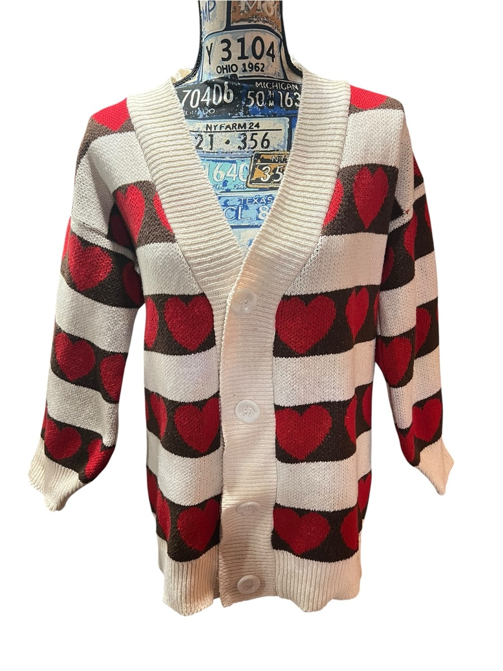 Coeur de Vague Heart Striped Multi Color Button Up Grandpa Cozy Cardigan Sz XL